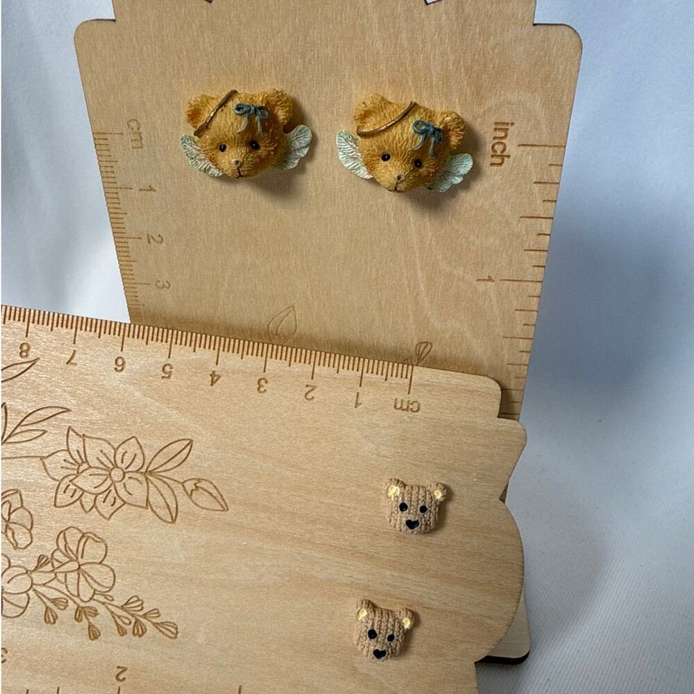 Vintage Cherished Teddies Angel Bear Earrings + Teddy Bear Clay Studs Bundle